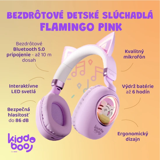 Kiddoboo Delulu Lavender kabellose Kinderkopfhörer mit LED-Licht und Katzenohren – sichere und stylische Kopfhörer für Kinder ab 7 Jahren.