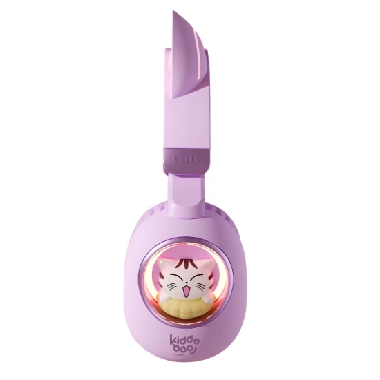 Kiddoboo Delulu Lavender kabellose Kinderkopfhörer mit LED-Licht und Katzenohren – sichere und stylische Kopfhörer für Kinder ab 7 Jahren.