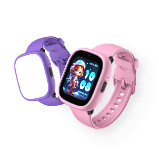 Kiddoboo x Lagenio WatchMe 4G Kinder-Smartwatch in Pink und Lila mit Display, Kamera und SOS-Funktion – ein sicheres und verspieltes Accessoire für Kinder.