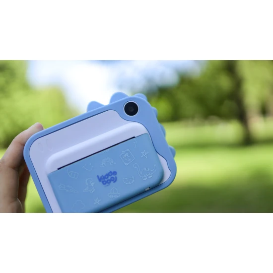 Kiddoboo FotoFun 2 Dino Blue Kinderkamera - blaue Sofortbildkamera für Kinder mit Sofortdruck, Farbmarkierungen und lustigen Fotorahmen.