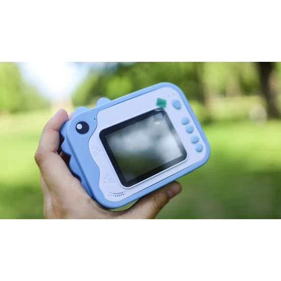 Kiddoboo FotoFun 2 Dino Blue Kinderkamera - blaue Sofortbildkamera für Kinder mit Sofortdruck, Farbmarkierungen und lustigen Fotorahmen.