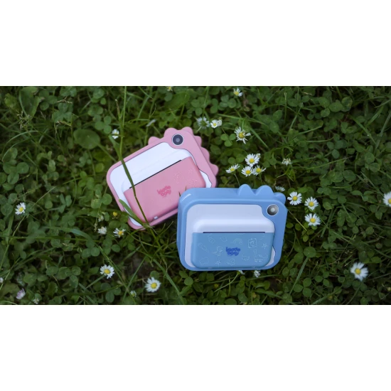 Kiddoboo FotoFun 2 Dino Blue Kinderkamera - blaue Sofortbildkamera für Kinder mit Sofortdruck, Farbmarkierungen und lustigen Fotorahmen.