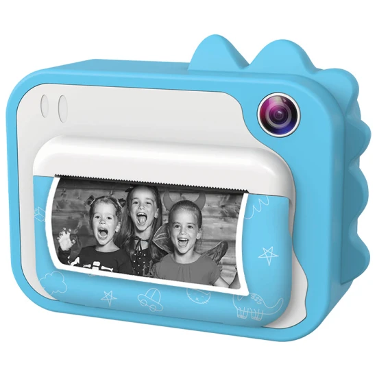 Kiddoboo FotoFun 2 Dino Blue Kinderkamera - blaue Sofortbildkamera für Kinder mit Sofortdruck, Farbmarkierungen und lustigen Fotorahmen.