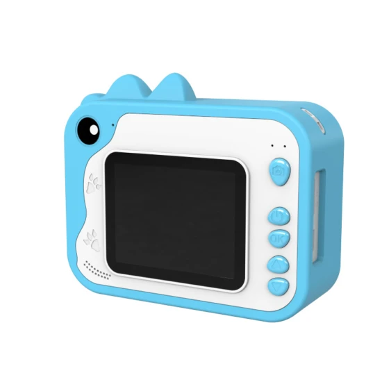 Kiddoboo FotoFun 2 Dino Blue Kinderkamera - blaue Sofortbildkamera für Kinder mit Sofortdruck, Farbmarkierungen und lustigen Fotorahmen.