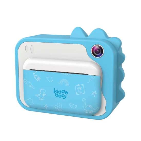 Kiddoboo FotoFun 2 Dino Blue Kinderkamera - blaue Sofortbildkamera für Kinder mit Sofortdruck, Farbmarkierungen und lustigen Fotorahmen.