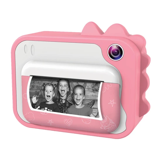 Kiddoboo FotoFun 2 Dino Pink Kinderkamera - rosa Sofortbildkamera für Kinder mit Sofortdruck, Farbmarkierungen und lustigen Fotorahmen.