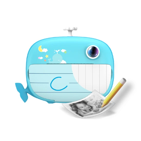 Kiddoboo FotoFun 2 Whale Blue Kinderkamera - blaue Sofortbildkamera für Kinder mit Sofortdruck, Farbmarkierungen und lustigen Fotorahmen.