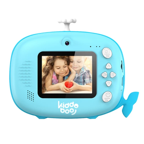 Kiddoboo FotoFun 2 Whale Blue Kinderkamera - blaue Sofortbildkamera für Kinder mit Sofortdruck, Farbmarkierungen und lustigen Fotorahmen.