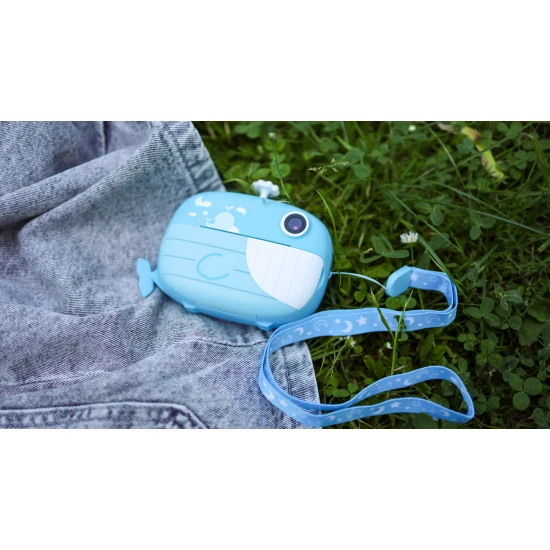 Kiddoboo FotoFun 2 Whale Blue Kinderkamera - blaue Sofortbildkamera für Kinder mit Sofortdruck, Farbmarkierungen und lustigen Fotorahmen.