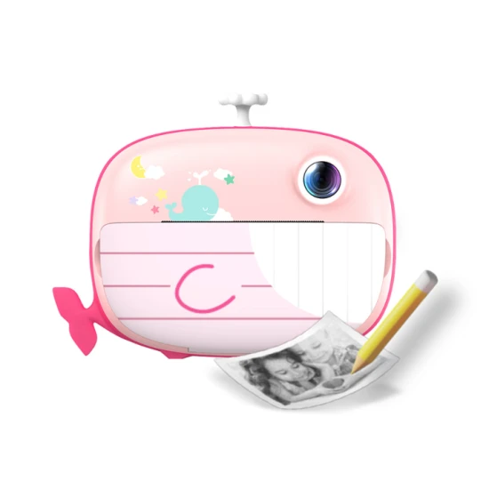 Kiddoboo FotoFun 2 Whale Pink Kinderkamera - rosa Sofortbildkamera für Kinder mit Sofortdruck, Farbmarkierungen und lustigen Fotorahmen.