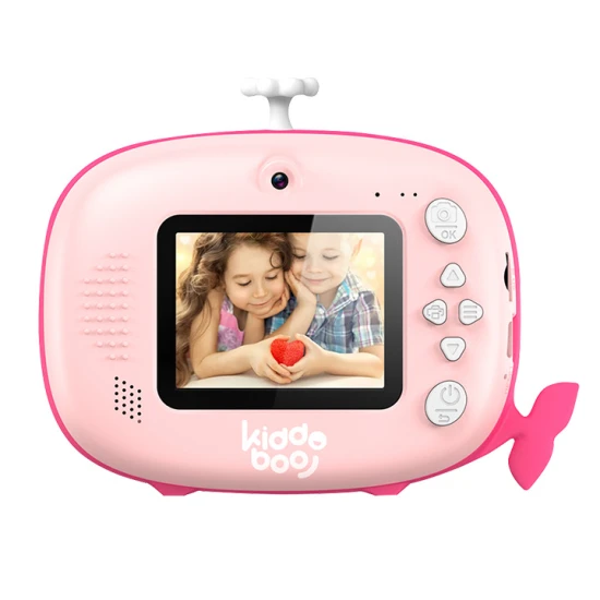 Kiddoboo FotoFun 2 Whale Pink Kinderkamera - rosa Sofortbildkamera für Kinder mit Sofortdruck, Farbmarkierungen und lustigen Fotorahmen.