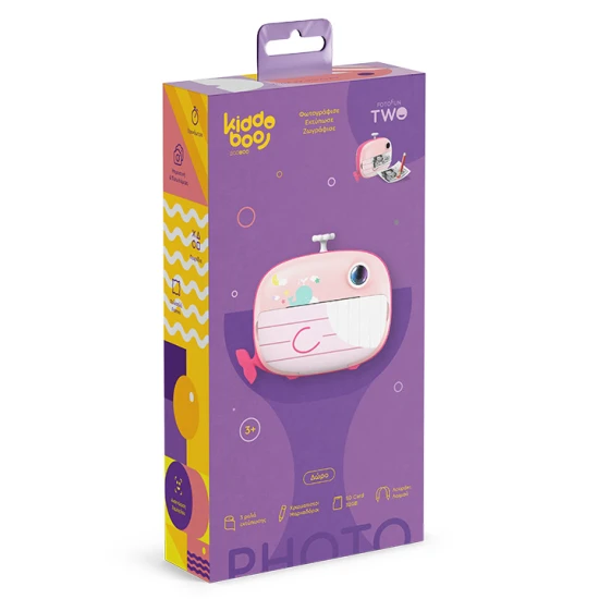 Kiddoboo FotoFun 2 Whale Pink Kinderkamera - rosa Sofortbildkamera für Kinder mit Sofortdruck, Farbmarkierungen und lustigen Fotorahmen.