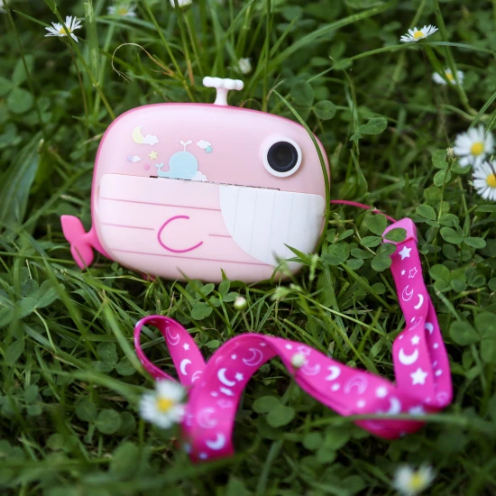 Kiddoboo FotoFun 2 Whale Pink Kinderkamera - rosa Sofortbildkamera für Kinder mit Sofortdruck, Farbmarkierungen und lustigen Fotorahmen.