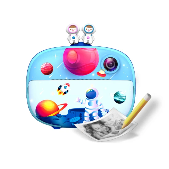 Kiddoboo FotoFun 2 Space Blue Kinderkamera - blaue Sofortbildkamera für Kinder mit Sofortdruck, Farbmarkierungen und lustigen Fotorahmen.