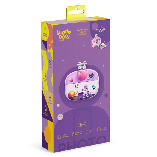 Kiddoboo FotoFun 2 Space Purple Kinderkamera - lila Sofortbildkamera für Kinder mit Sofortdruck, Farbmarkierungen und lustigen Fotorahmen.