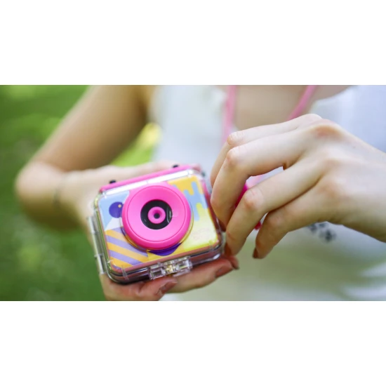 Kiddoboo Action Camera Splash Pink - Wasserdichte Kamera in Pink mit Schwenkkamera und Zubehör für kleine Abenteurer.