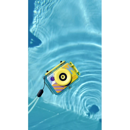 Kiddoboo Action Camera Splash Yellow  - Wasserdichte Kamera in Gelb mit Schwenkkamera und Zubehör für kleine Abenteurer.