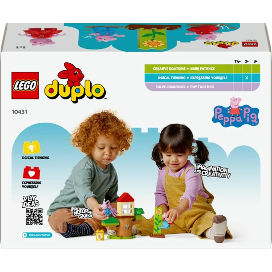 LEGO® DUPLO® Peppa Pig – Garten und Baumhaus mit Peppa und Tom, die den Garten erkunden.