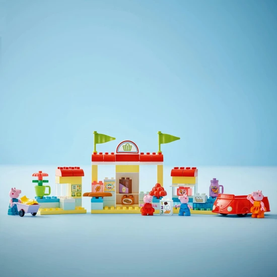 Peppa Pig und Familie im LEGO® DUPLO® Supermarkt – ein Einkaufsabenteuer mit Spielzeugauto und Schubkarre
