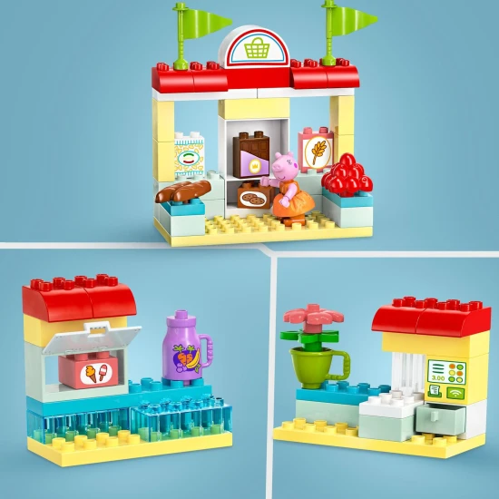 Peppa Pig und Familie im LEGO® DUPLO® Supermarkt – ein Einkaufsabenteuer mit Spielzeugauto und Schubkarre