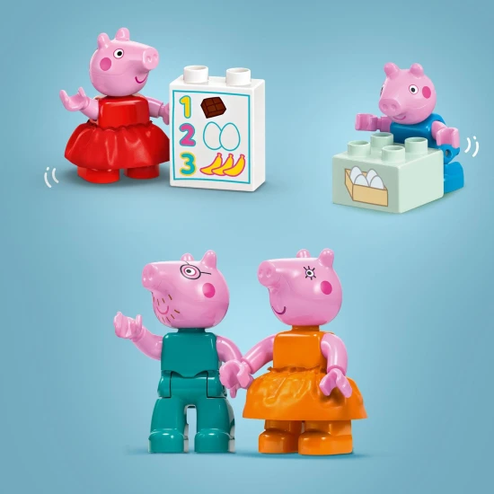 Peppa Pig und Familie im LEGO® DUPLO® Supermarkt – ein Einkaufsabenteuer mit Spielzeugauto und Schubkarre