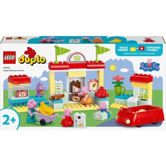 Peppa Pig und Familie im LEGO® DUPLO® Supermarkt – ein Einkaufsabenteuer mit Spielzeugauto und Schubkarre