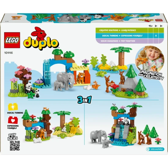 LEGO DUPLO Wildtierfamilien-Lernset für Kinder, Tierfiguren, Elefant, Panda, Tiger, Schildkröte, Hirsch, kreatives Spielen für Kinder