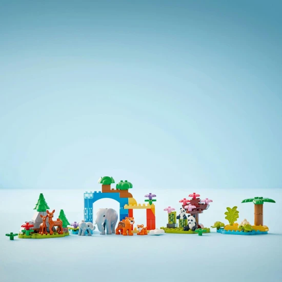 LEGO DUPLO Wildtierfamilien-Lernset für Kinder, Tierfiguren, Elefant, Panda, Tiger, Schildkröte, Hirsch, kreatives Spielen für Kinder
