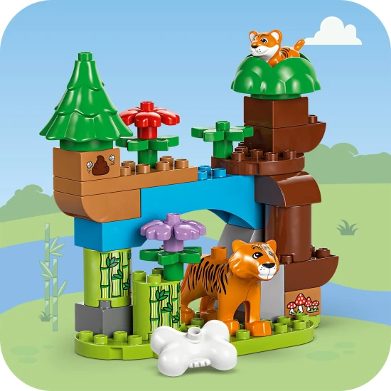 LEGO DUPLO Wildtierfamilien-Lernset für Kinder, Tierfiguren, Elefant, Panda, Tiger, Schildkröte, Hirsch, kreatives Spielen für Kinder