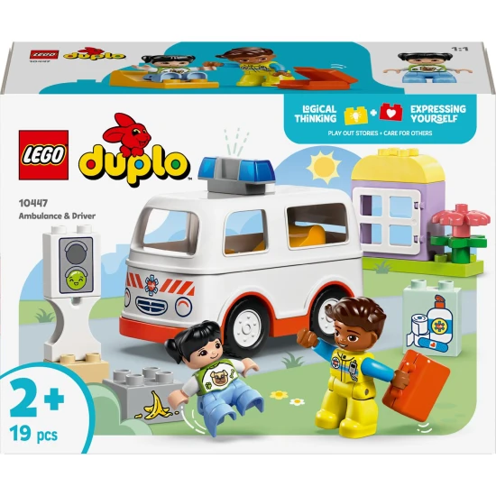 LEGO DUPLO Krankenwagen und Fahrer mit Figuren eines Mädchens, eines Fahrers und eines Krankenwagens, Kinderbausatz zur Entwicklung sozialer Fähigkeiten und motorischer Fähigkeiten.
