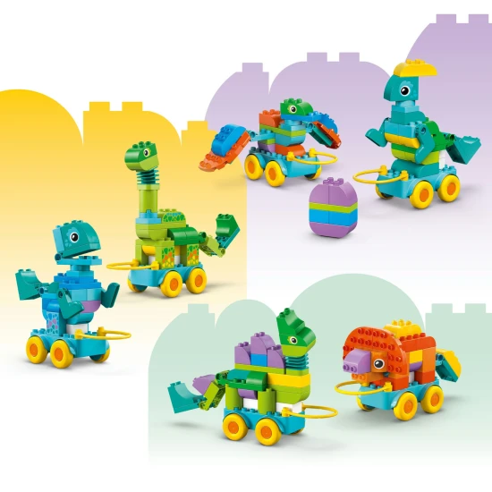 LEGO DUPLO 3 in 1 Dinosaurier auf Rädern 10451 – Diplodocus, T-Rex, Triceratops, Stegosaurus, Pteranodon und Parasaurolophus Bauset für Kinder