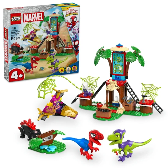 LEGO® Marvel 11200 – Spidey, Gobby und die Raptors kämpfen in einem Baum mit Superhelden und Dinosauriern.