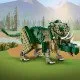 LEGO® Creator 3-in-1-Modelle: T-Rex, Triceratops und Pterodactylus in Aktion – das perfekte Set für Dinosaurierliebhaber.
