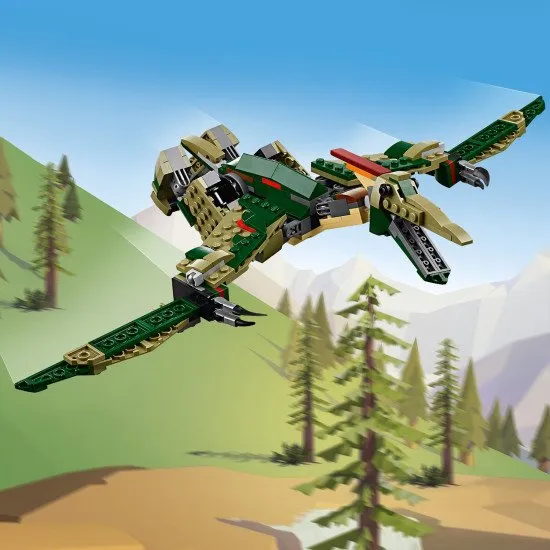 LEGO® Creator 3-in-1-Modelle: T-Rex, Triceratops und Pterodactylus in Aktion – das perfekte Set für Dinosaurierliebhaber.