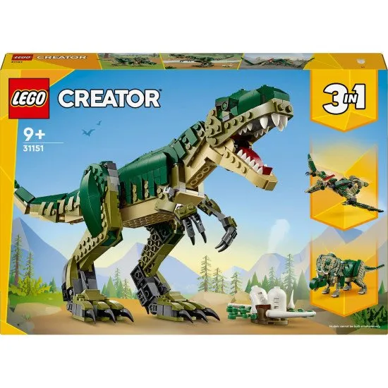 LEGO® Creator 3-in-1-Modelle: T-Rex, Triceratops und Pterodactylus in Aktion – das perfekte Set für Dinosaurierliebhaber.