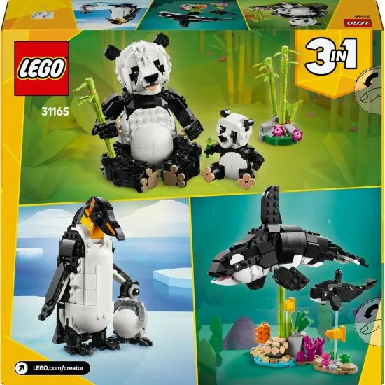 LEGO CREATOR Wilde Tiere: Pandafamilie – ein Panda mit Jungem im Dschungel und verschiedene umbaubare Tiermodelle.