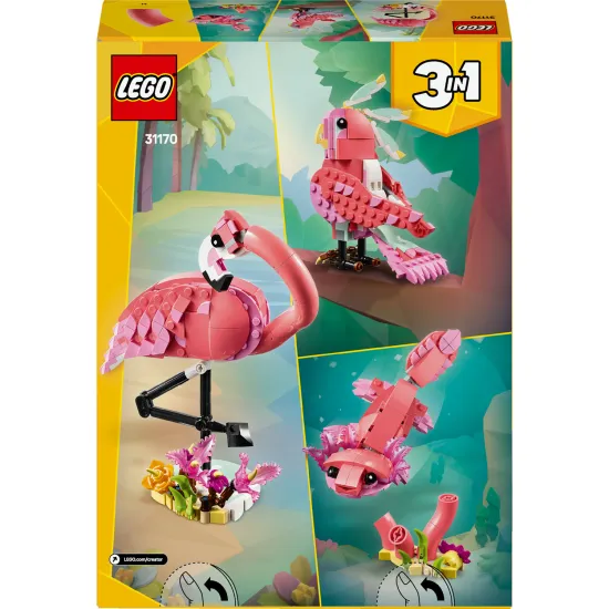 LEGO® Creator 3-in-1-Bausatz mit rosa Flamingo, Kakadu und Axolotl – Spaß und kreatives Bauen für Kinder