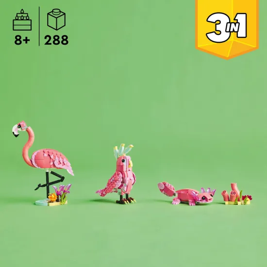 LEGO® Creator 3-in-1-Bausatz mit rosa Flamingo, Kakadu und Axolotl – Spaß und kreatives Bauen für Kinder