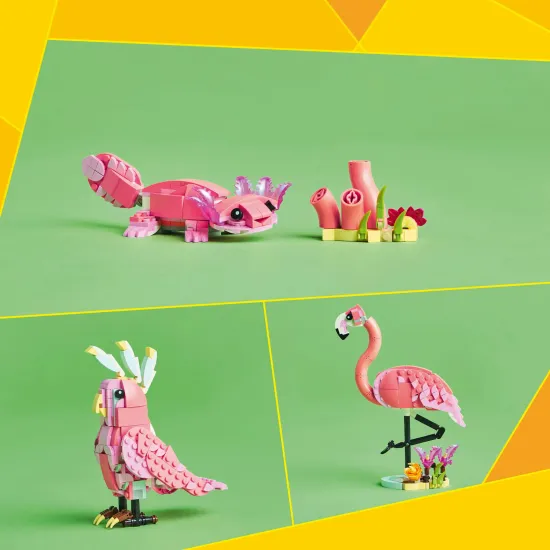 LEGO® Creator 3-in-1-Bausatz mit rosa Flamingo, Kakadu und Axolotl – Spaß und kreatives Bauen für Kinder