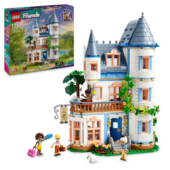 LEGO Friends Ein stilvolles Hotel in einem Schloss im französischen Design, eine Luxussuite mit freistehender Badewanne, ein Wintergarten, eine Rezeption und ein geheimnisvoller Dachboden voller historischer Artefakte.