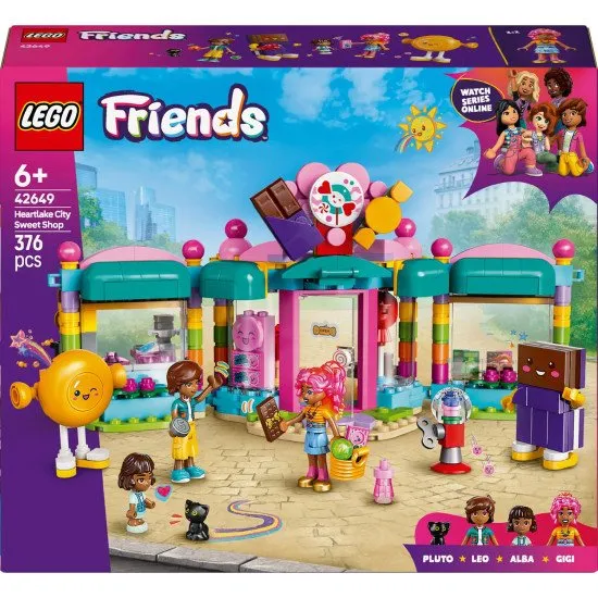 LEGO® Friends 42649 Heartlake Süßwarenladen mit 3 Figuren und lustigem Spielzubehör.