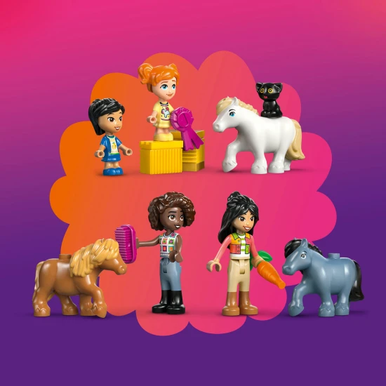 LEGO Friends 42654 Ponyhof mit Stall – Minipuppen, Ponys, Katze, Wagen und Zubehör für kreatives Spielen