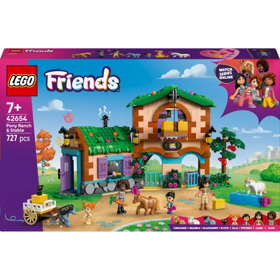 LEGO Friends 42654 Ponyhof mit Stall – Minipuppen, Ponys, Katze, Wagen und Zubehör für kreatives Spielen