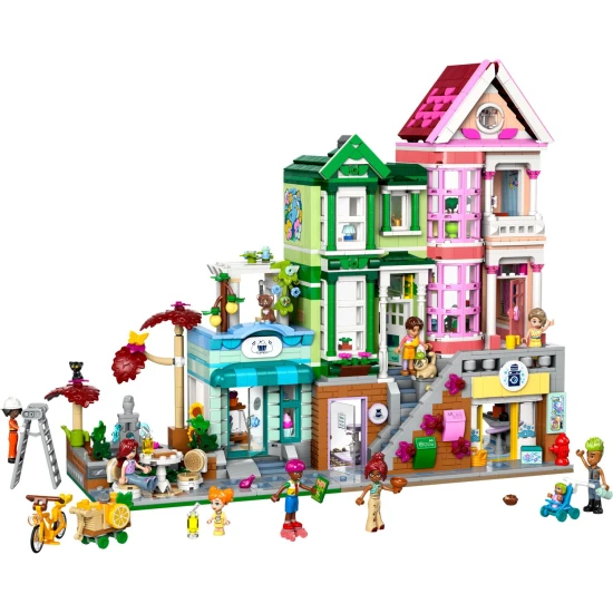 LEGO® Friends 42670 Heartlake Wohnungen und Geschäfte – ein kreatives Bauset mit 9 Figuren, einer Bäckerei, einem Keramikstudio und weiteren Details.
