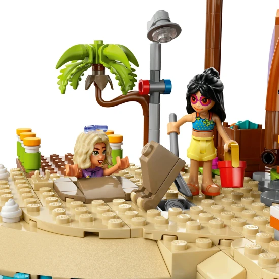 LEGO Friends 42673 Familienurlaub am Strand – 6 Minipuppen, Delfin, Schildkröte und Zubehör für Strand- und Wasseraktivitäten