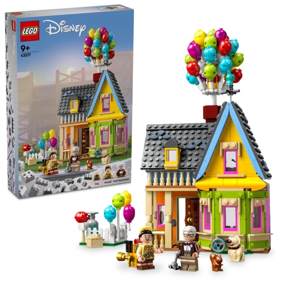 LEGO Disney House aus dem Film Oben: Detailliertes Modell mit Ballons, Schornstein und Charakterfiguren.