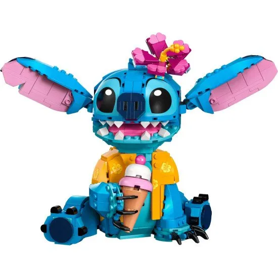 LEGO® Disney Stitch zum Spielen und Präsentieren. Mit beweglichen Ohren, drehbarem Kopf, baubarer Eistüte und Blume. Ein ideales Geschenk für Fans von Lilo und Stitch.