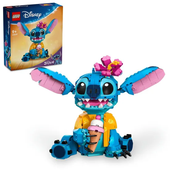 LEGO® Disney Stitch zum Spielen und Präsentieren. Mit beweglichen Ohren, drehbarem Kopf, baubarer Eistüte und Blume. Ein ideales Geschenk für Fans von Lilo und Stitch.