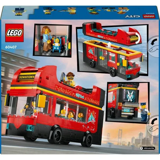 Ein toller LEGO® Doppeldecker-Sightseeingbus mit bequemen Sitzen auf beiden Etagen, aufwendigen Details und diversem Spielzubehör wie Mikrofon, Telefon und Kamera.