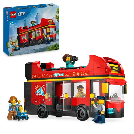 Ein toller LEGO® Doppeldecker-Sightseeingbus mit bequemen Sitzen auf beiden Etagen, aufwendigen Details und diversem Spielzubehör wie Mikrofon, Telefon und Kamera.